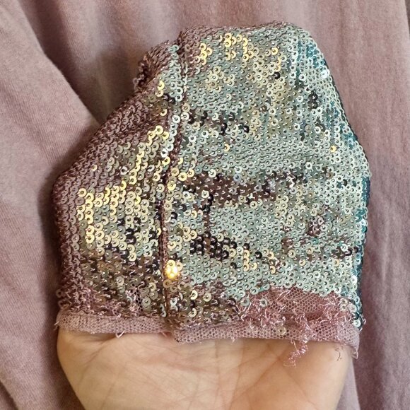 Free People Nellie Twofer Mauve Pink Oversized Sequin Long Sleeve Tee Tunic XS - Picture 8 of 16